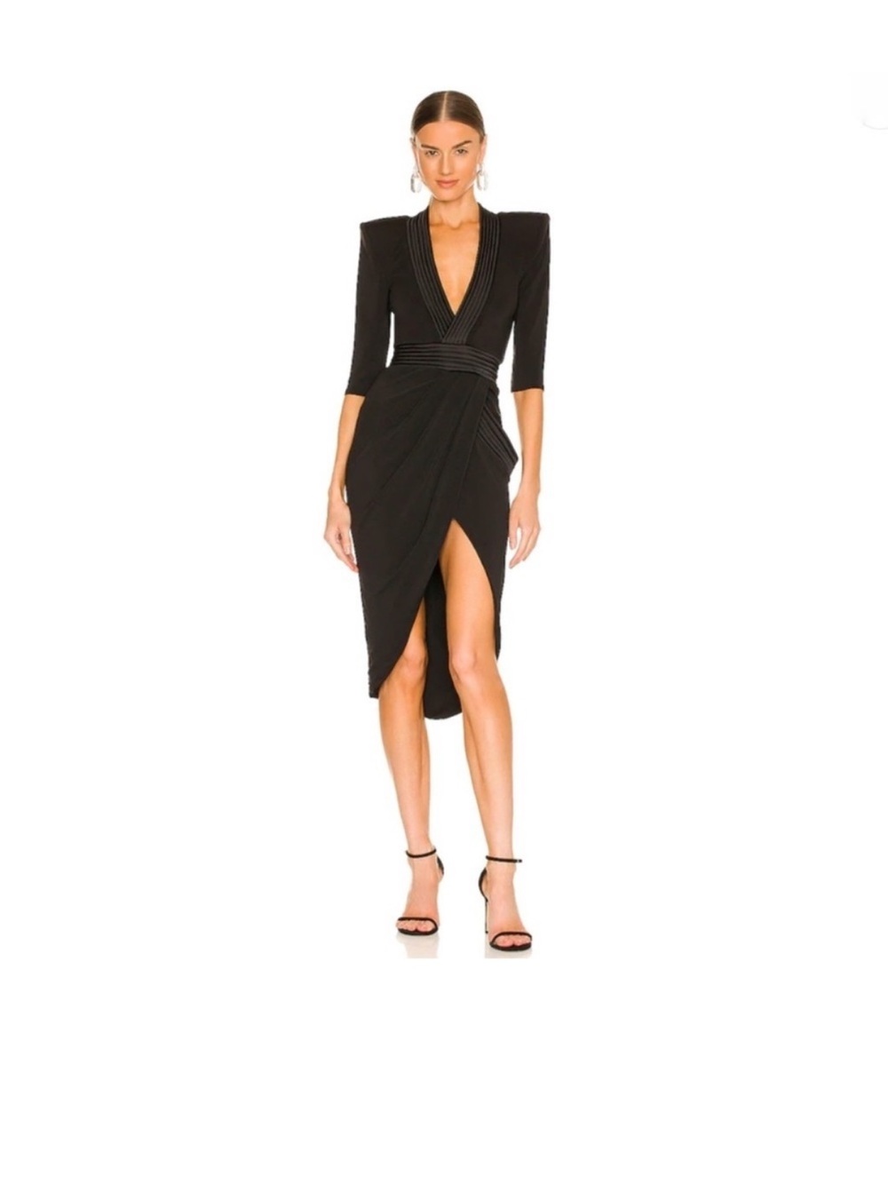 Zhivago Black Wrap Midi Dress with Structured Shoulders